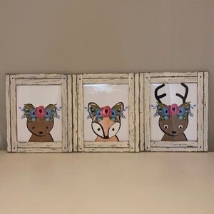 Woodland Animals Wall Art Nursery Set of 3